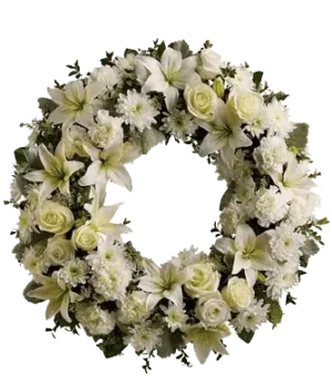 corona de flores blancas